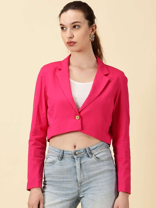 Fuchsia Cotton Crop Blazer Bold. Chic.