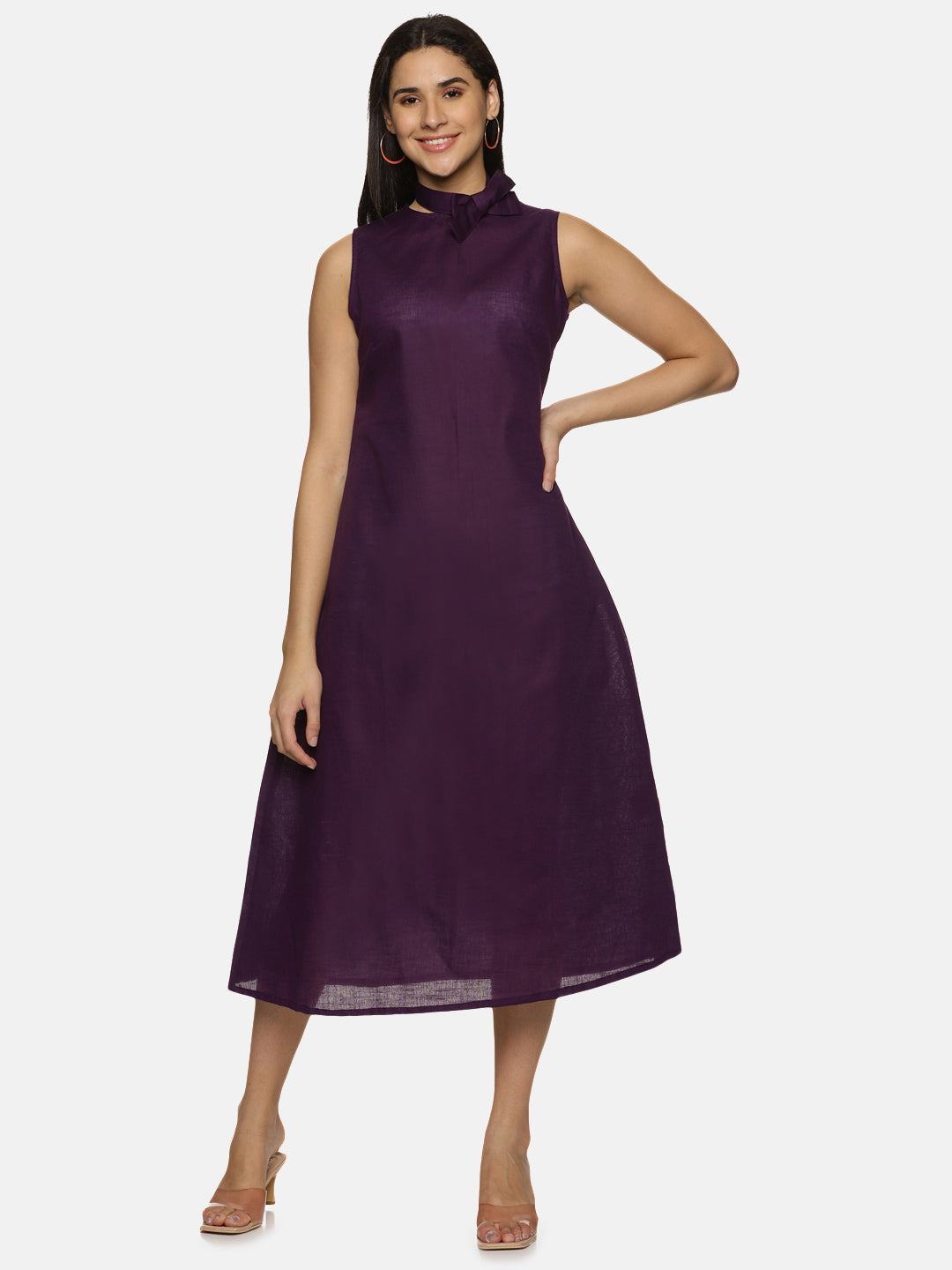 Linen Cotton Simple Sleeveless Straight cut purple Dress