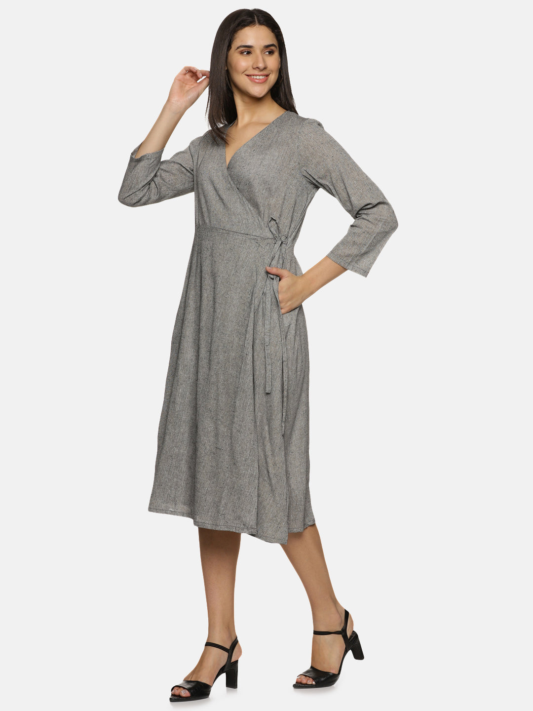 Grey Pure Khadi handloom Wrap Dress