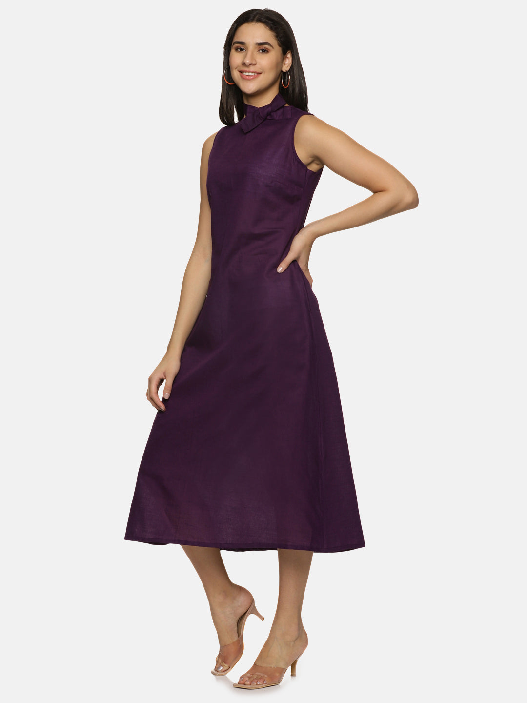 Linen Cotton Simple Sleeveless Straight cut purple Dress