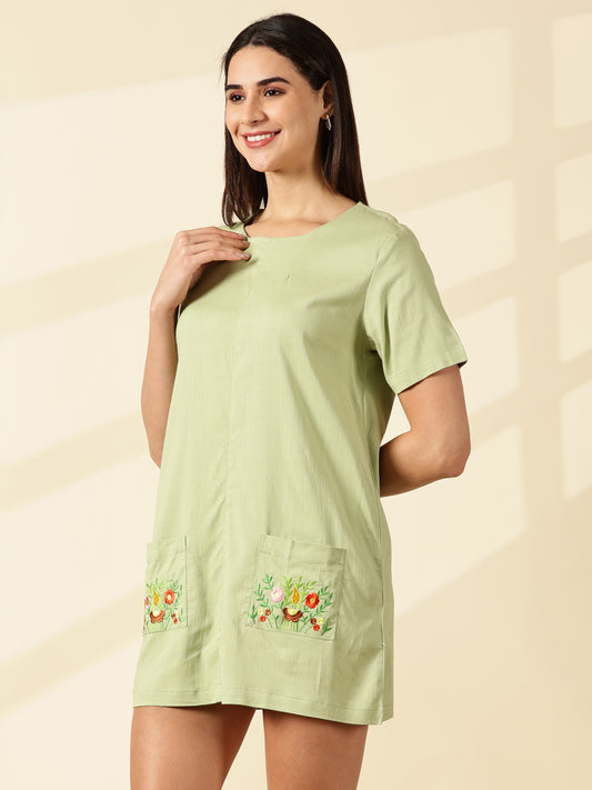 Sage Blossom Pocket Dress