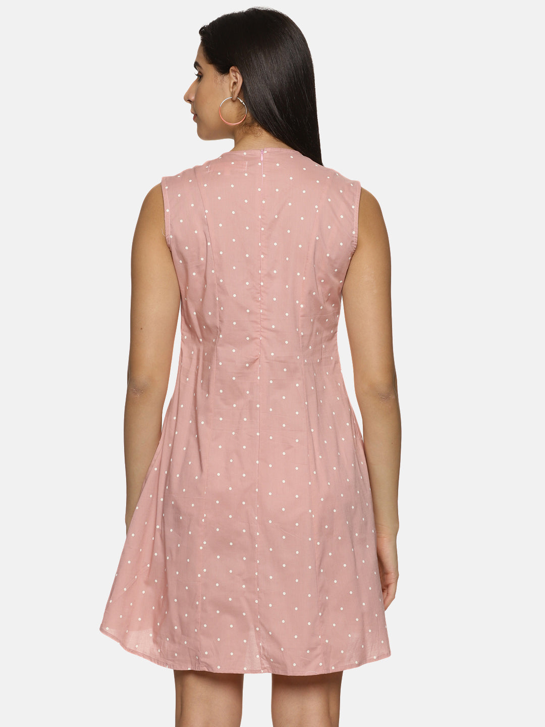 Pink polka dot Cotton sleeveless knee length Sheath Dress