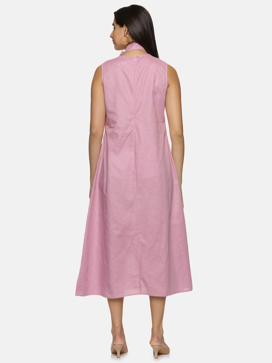 Linen Cotton Simple sleeveless Straight cut Dusty pink Dress