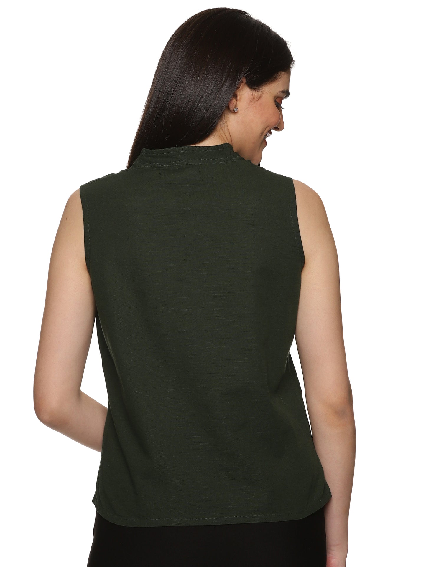 Linen Cotton Sleeveless Top - Olive Green