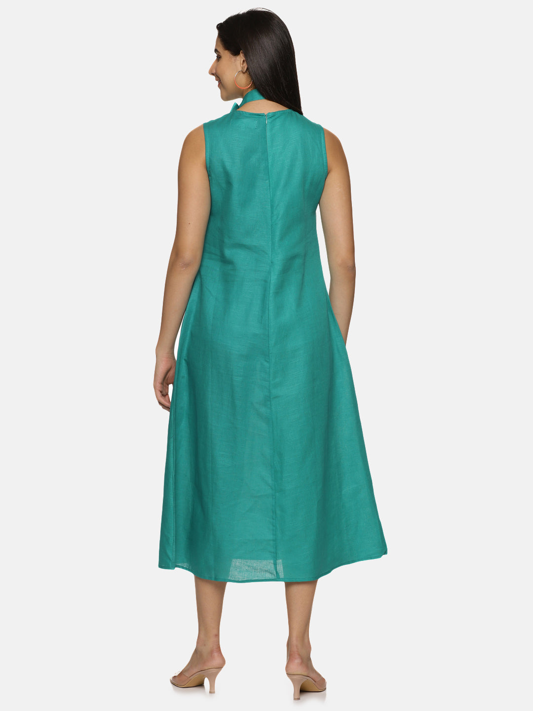 Linen Cotton Simple Sleeveless Straight cut Teal Dress