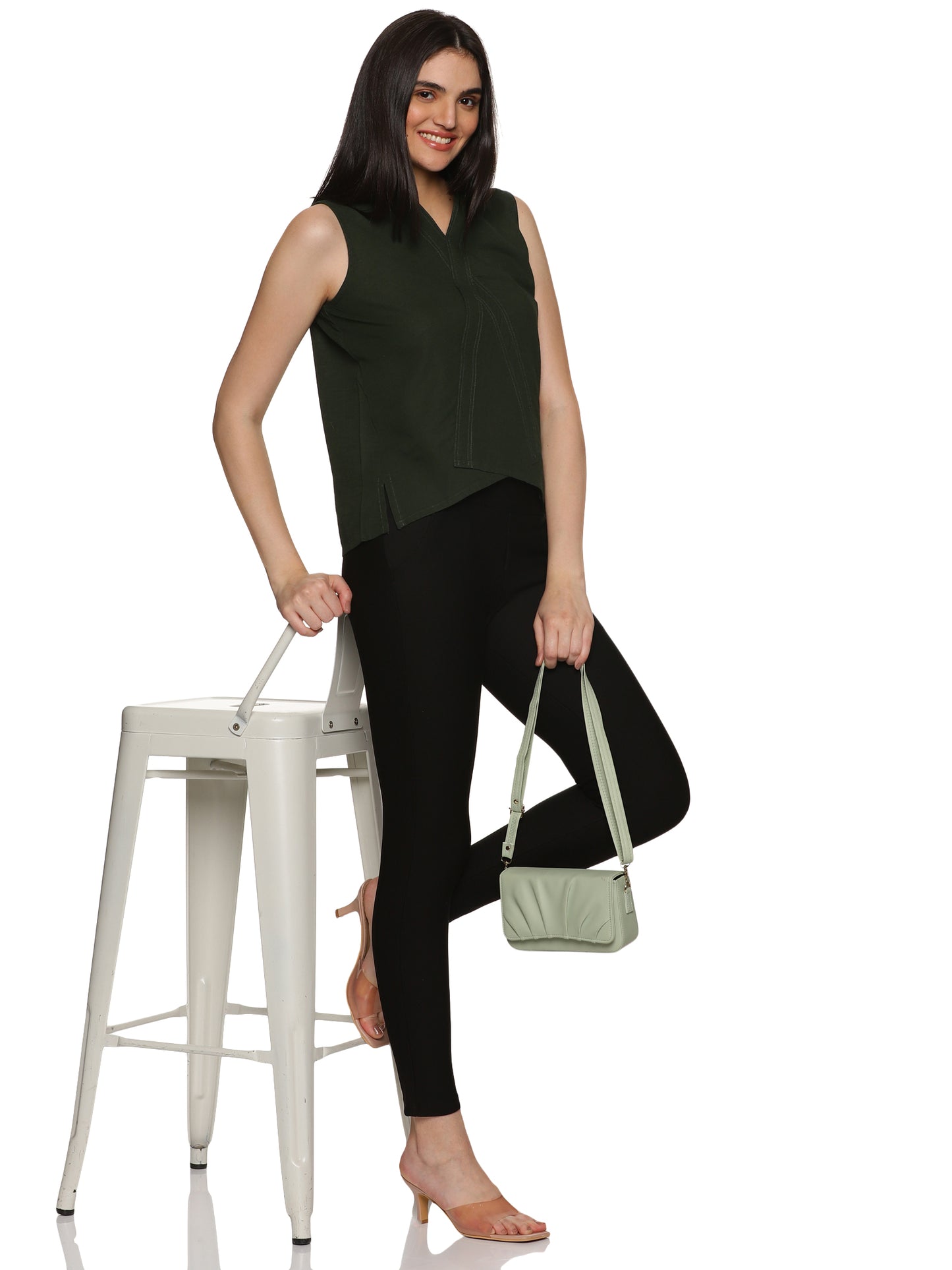 Linen Cotton Sleeveless Top - Olive Green