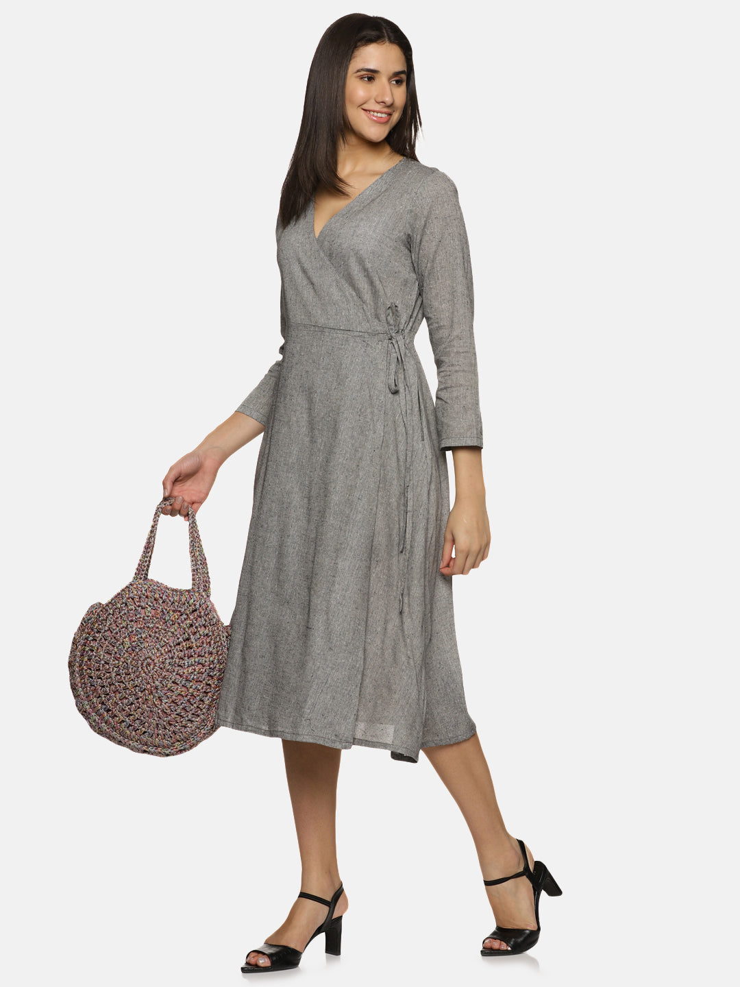 Grey Pure Khadi handloom Wrap Dress
