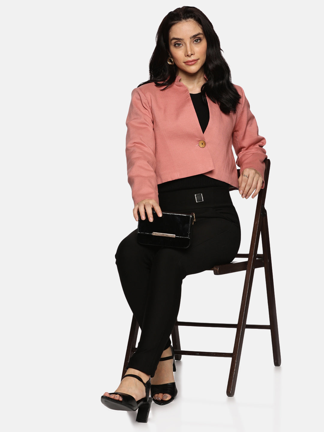 Crop Blazer-Baby Pink
