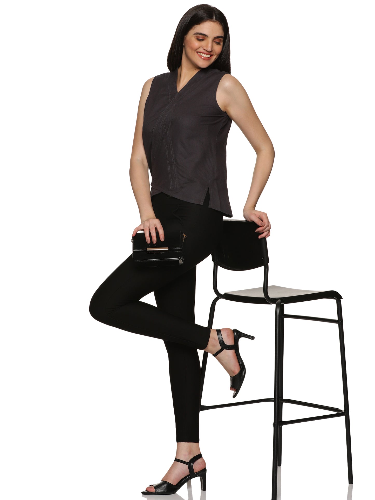 Linen Cotton Sleeveless Top -Dark Grey