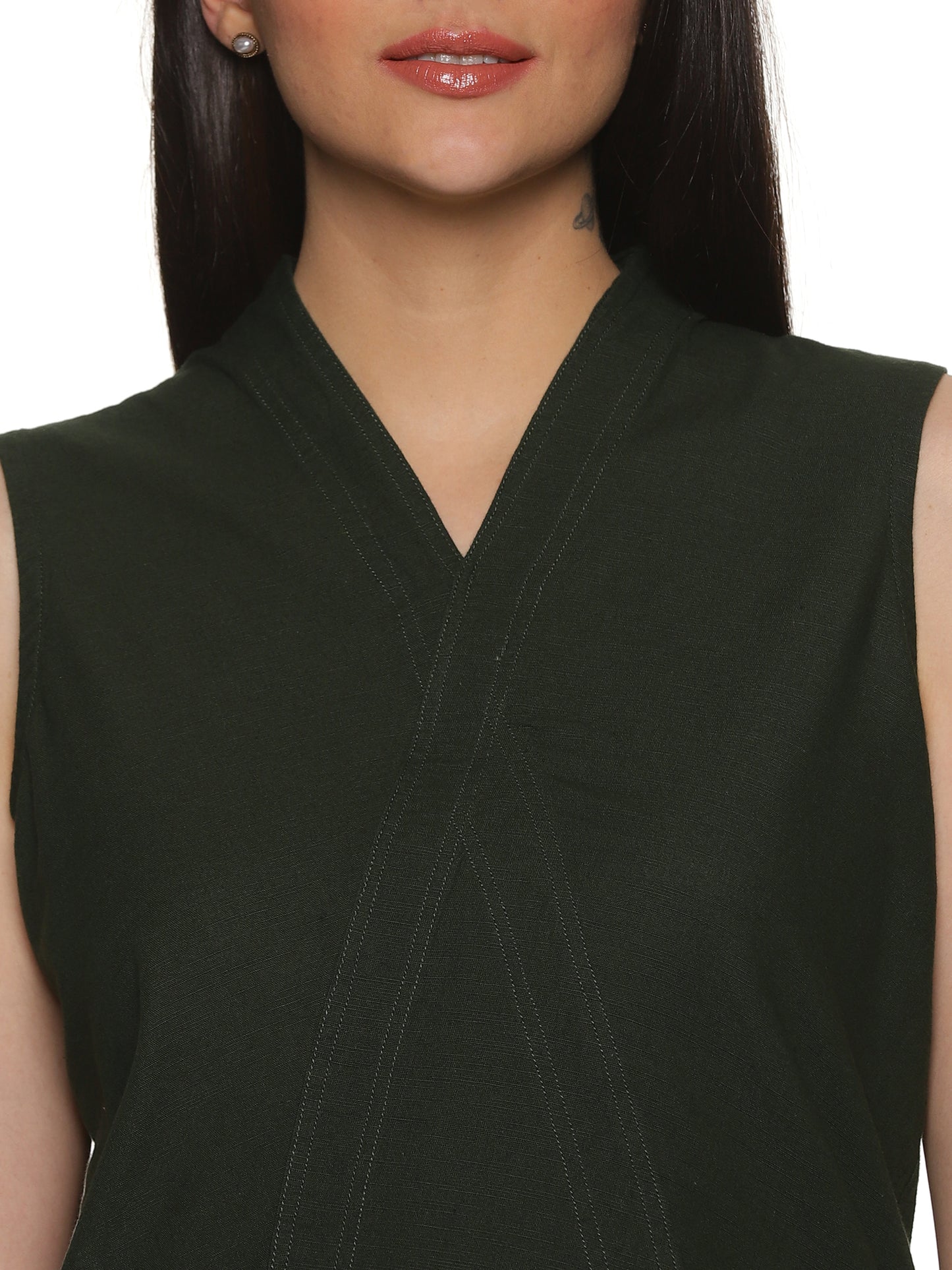 Linen Cotton Sleeveless Top - Olive Green