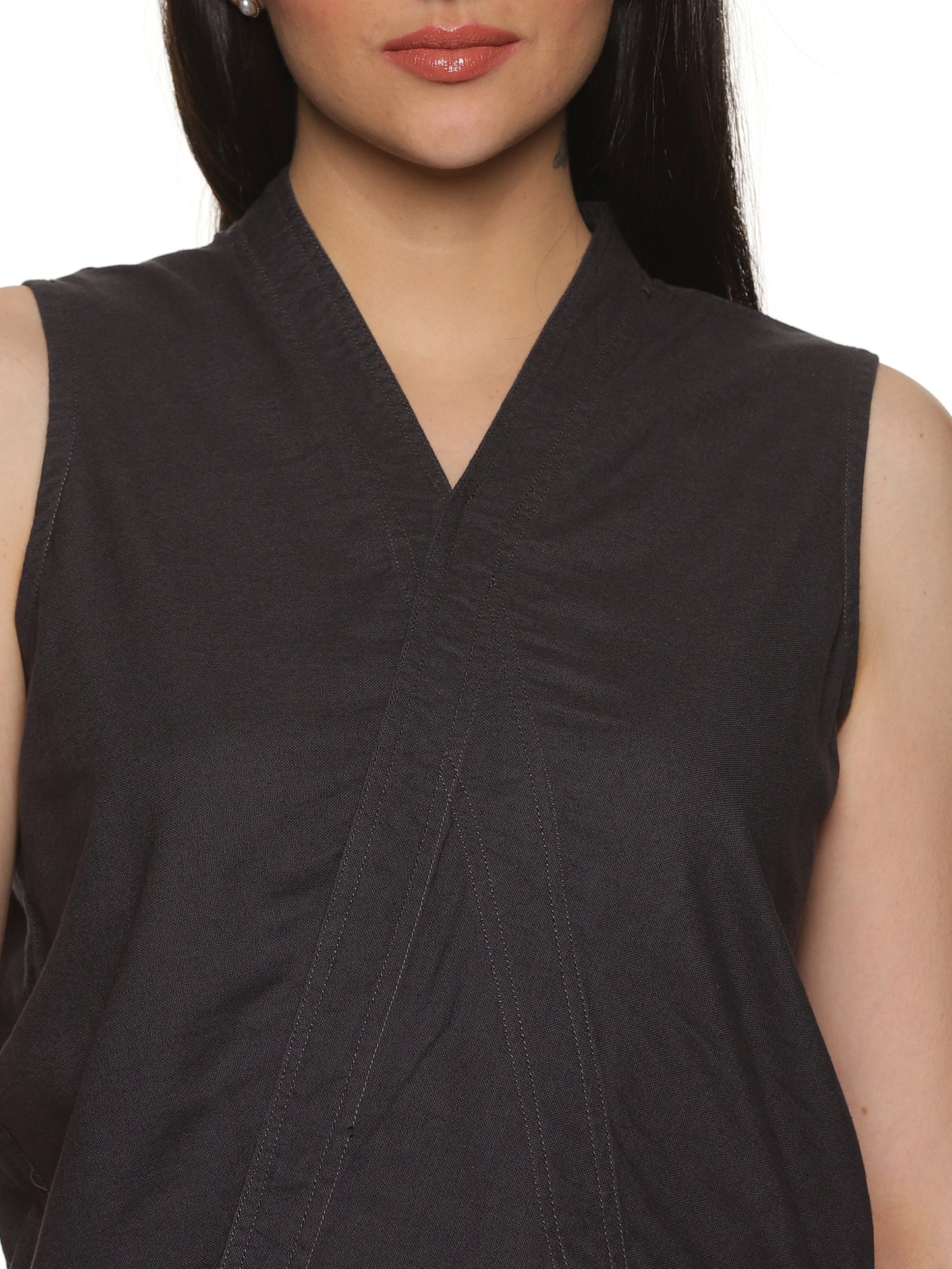 Linen Cotton Sleeveless Top -Dark Grey