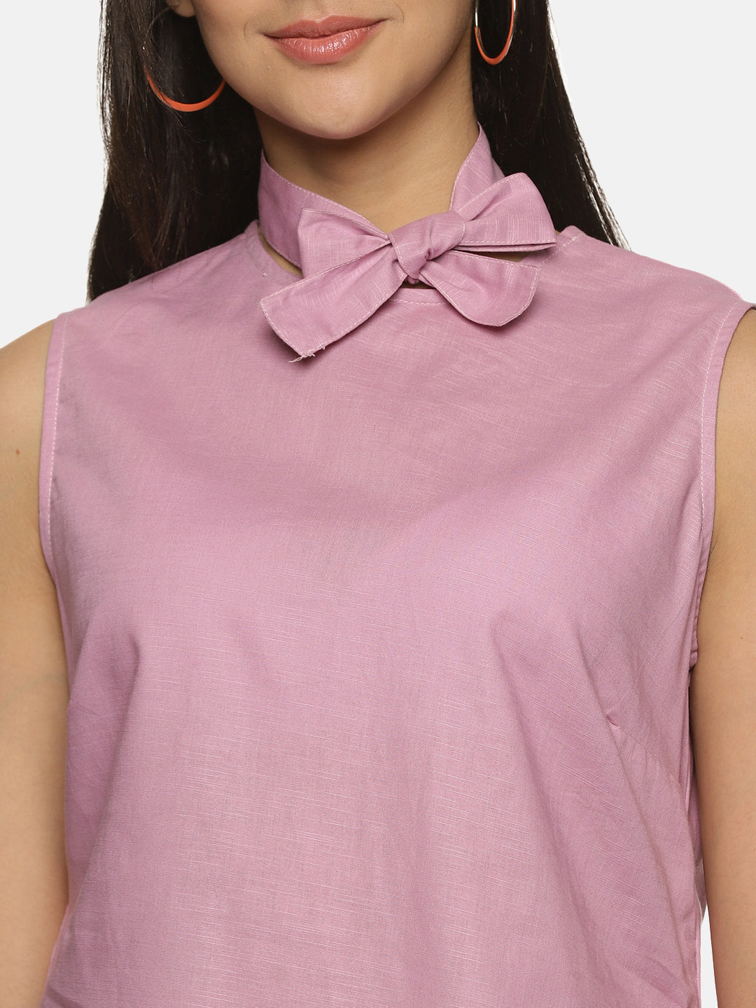 Linen Cotton Simple sleeveless Straight cut Dusty pink Dress