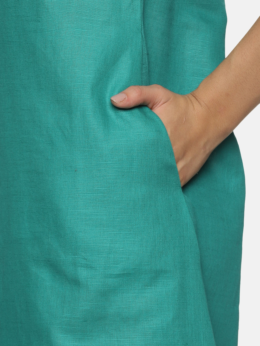 Linen Cotton Simple Sleeveless Straight cut Teal Dress