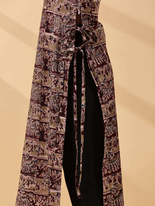 PRAMITI Side Slit Kurta -Dark Brown Kalamkari