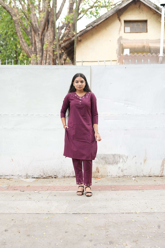 Purple Embroidered Kurta Set