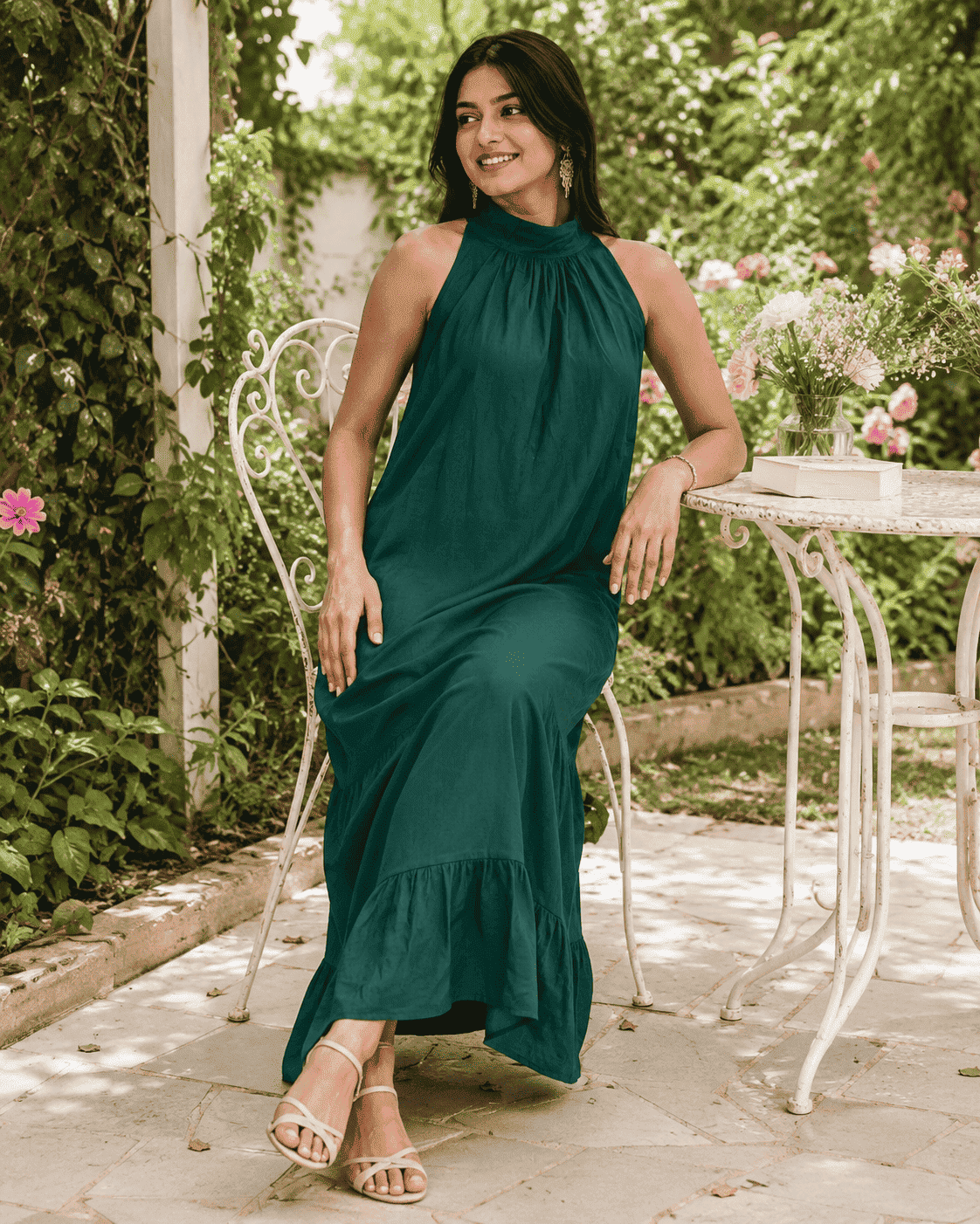halter neck emerald green dress Cotton Blend Maxi – Indyvarna Fabric has no stretch Size:XL / UK-AU 14 / US 10 Midi dress ev0010 Designer Evening Dresses Long