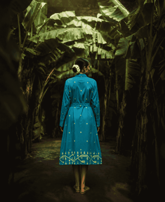 Teal Heritage Belted Shirt Dress