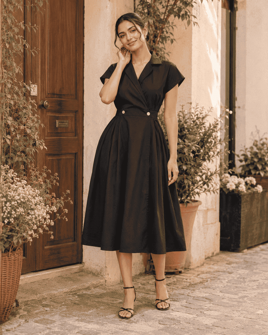 Midnight Grace Wrap Midi Dress