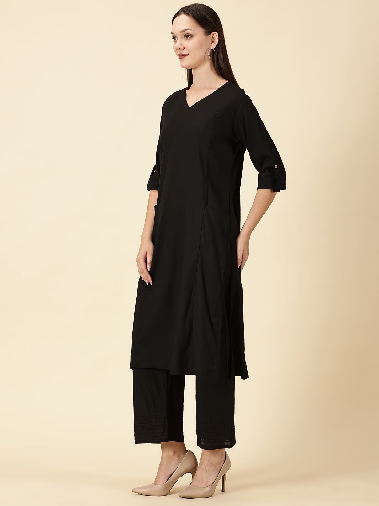 Cotton Lycra Workwear Kurta-Black