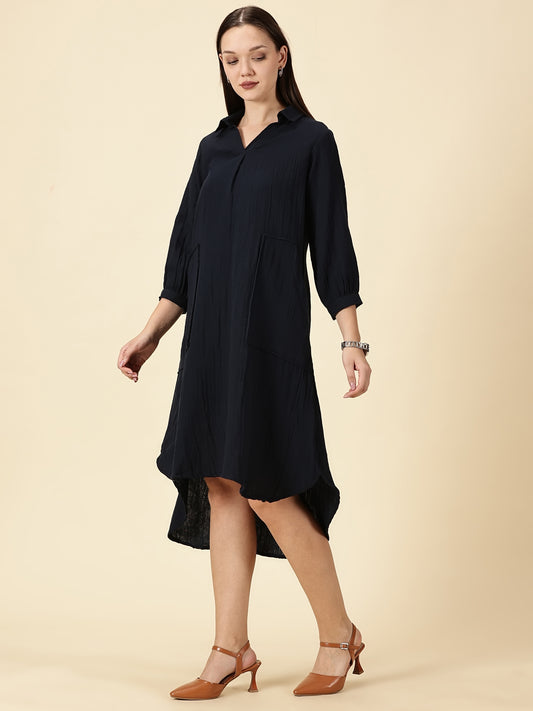 Summer Shirt Dress-Navy Blue