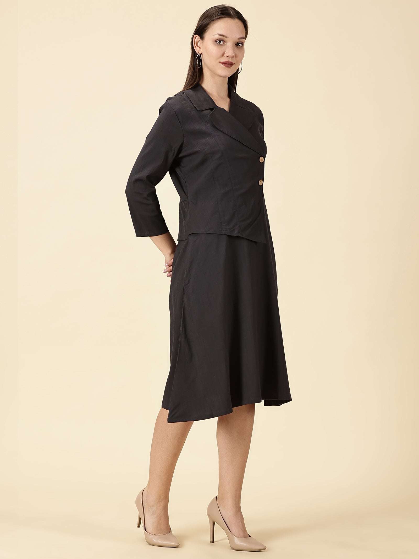 Cotton Lycra Blazer Dress-Grey – Indyvarna