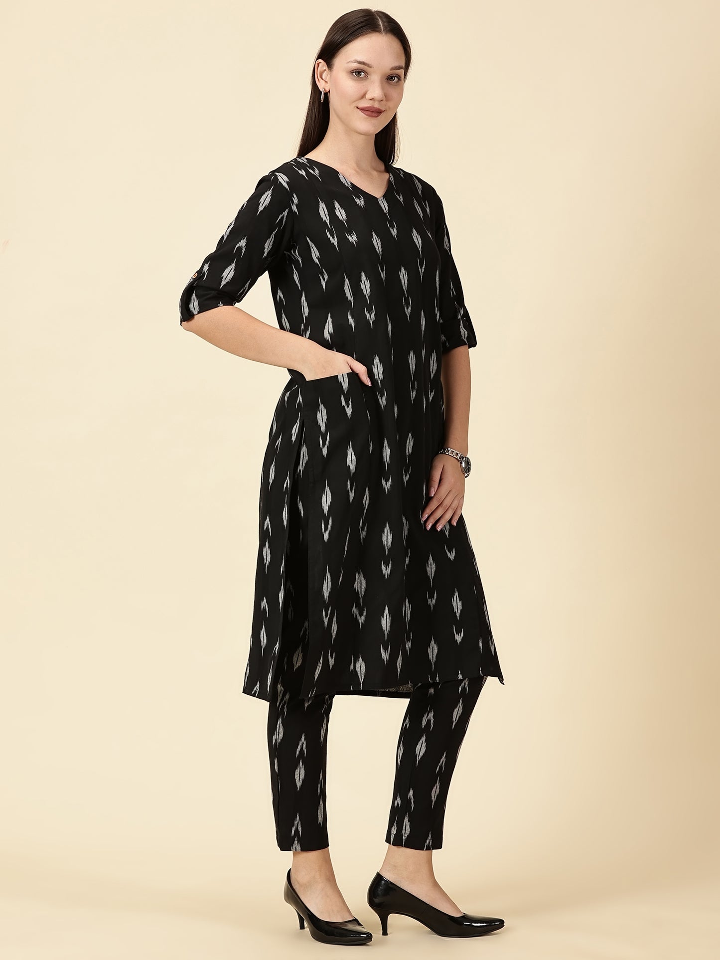Kurta Cords-Black Handwoven Ikat