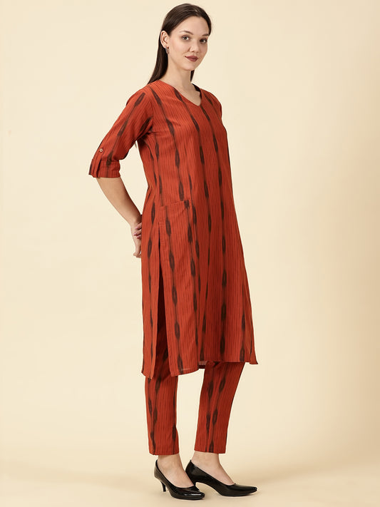 Kurta Cords-Tan Brown Handwoven Ikat