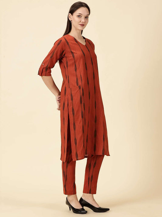 Kurta Cords-Tan Brown Handwoven Ikat