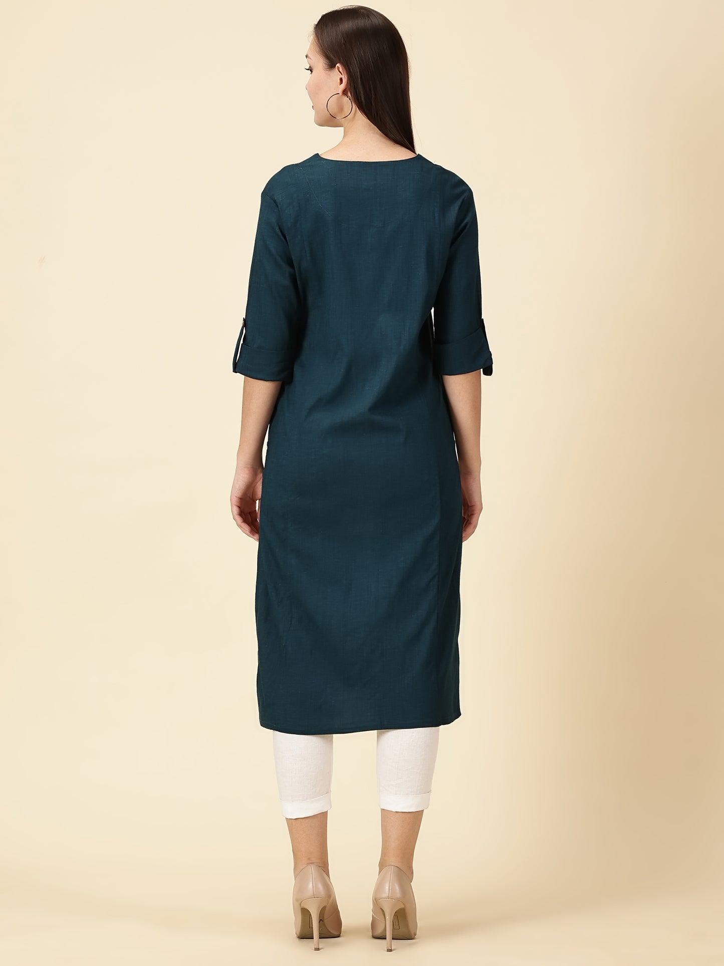 Cotton Lycra Workwear Kurta-Teal Blue