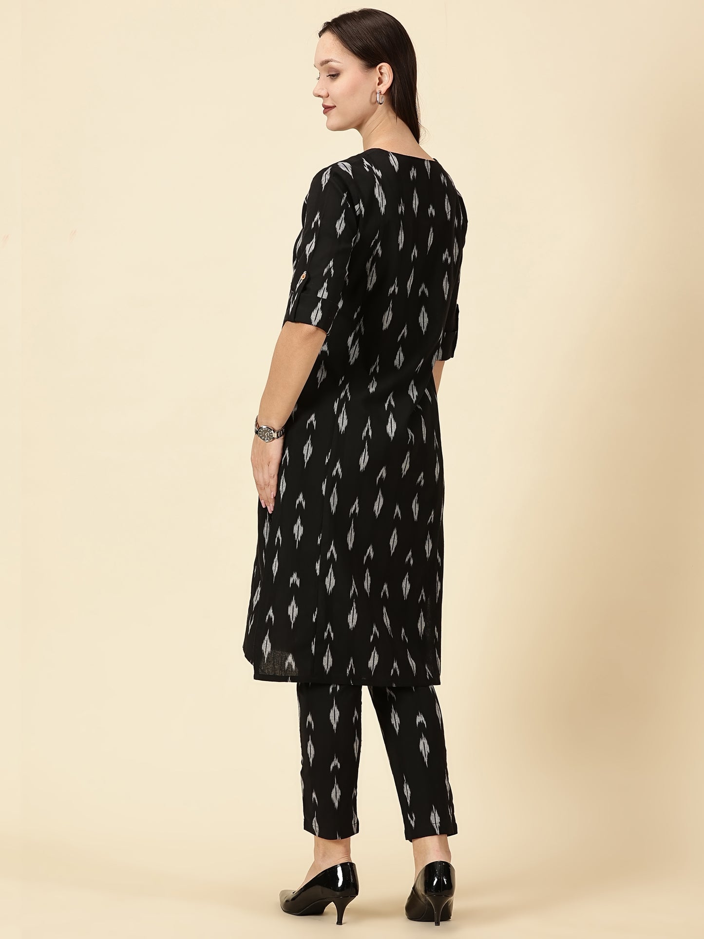 Kurta Cords-Black Handwoven Ikat