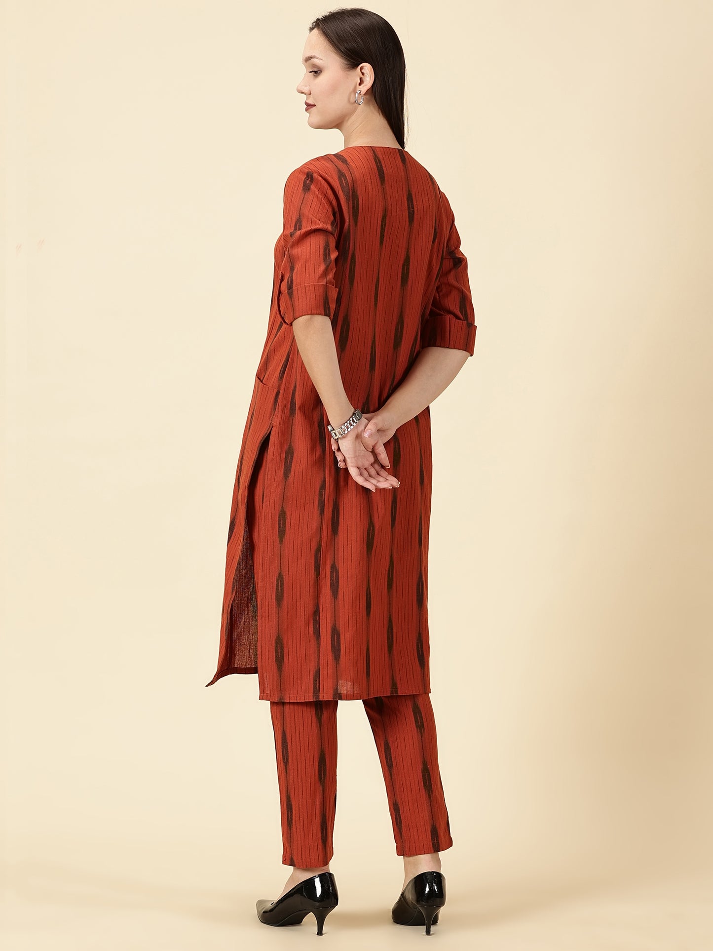Kurta Cords-Tan Brown Handwoven Ikat