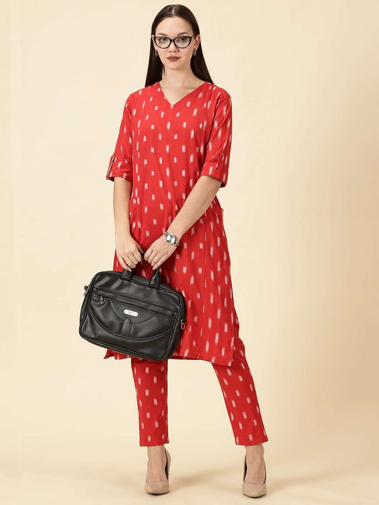 Kurta Cords-Red Handwoven Ikat