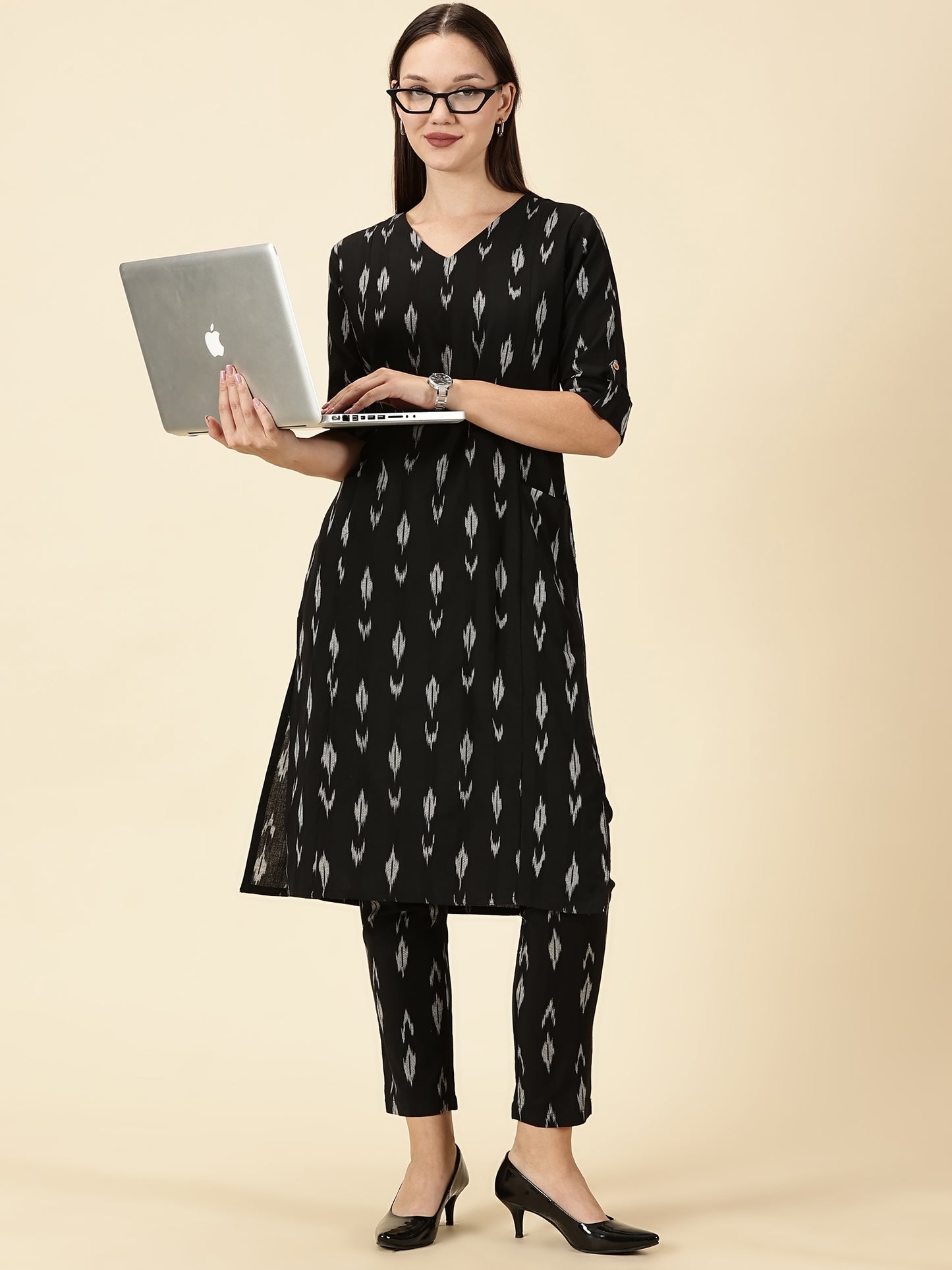Kurta Cords-Black Handwoven Ikat