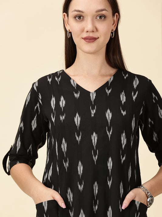 Kurta Cords-Black Handwoven Ikat