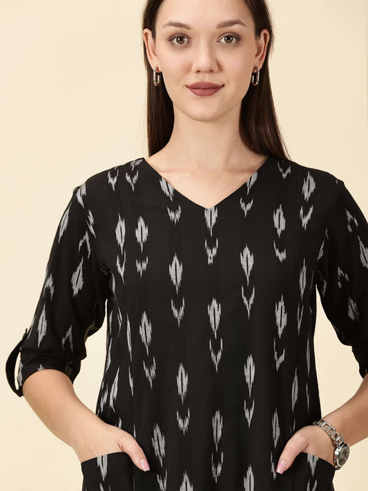 Kurta Cords-Black Handwoven Ikat