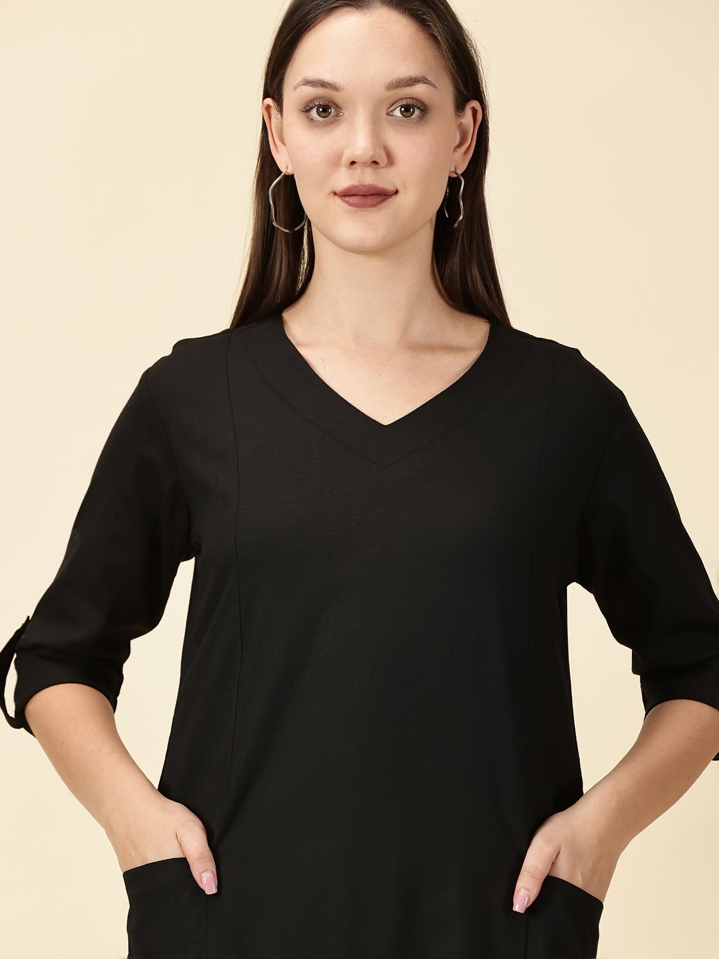 Cotton Lycra Workwear Kurta-Black