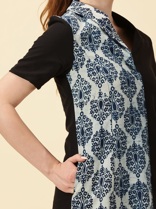 Indigo Blue Printed Cotton Wrap Dress
