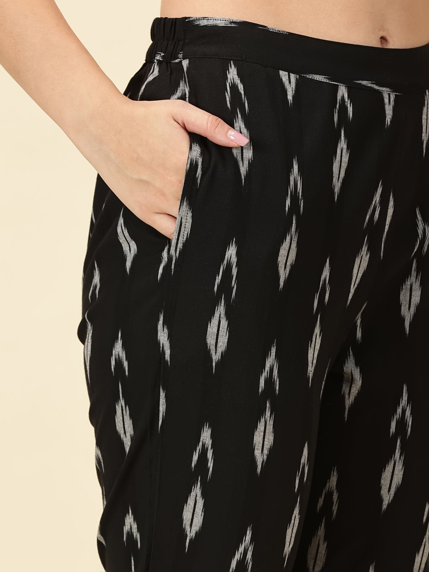 Kurta Cords-Black Handwoven Ikat