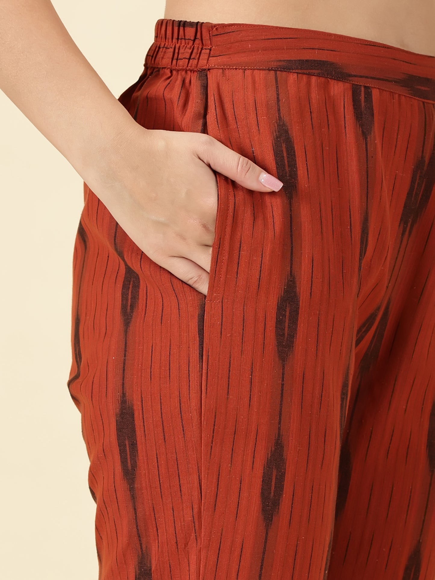 Kurta Cords-Tan Brown Handwoven Ikat
