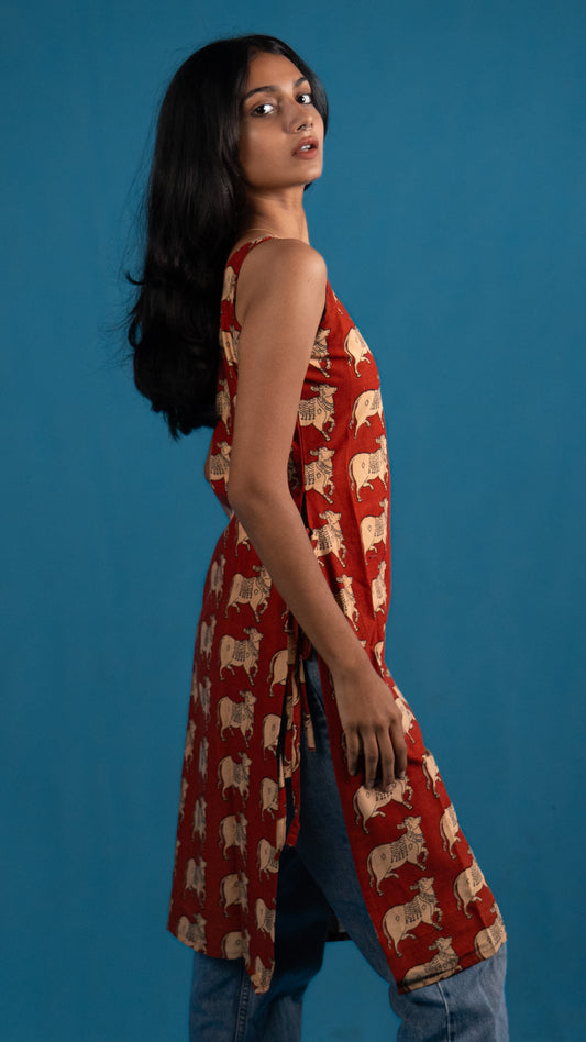 Side-Slit Cotton Kurta Red