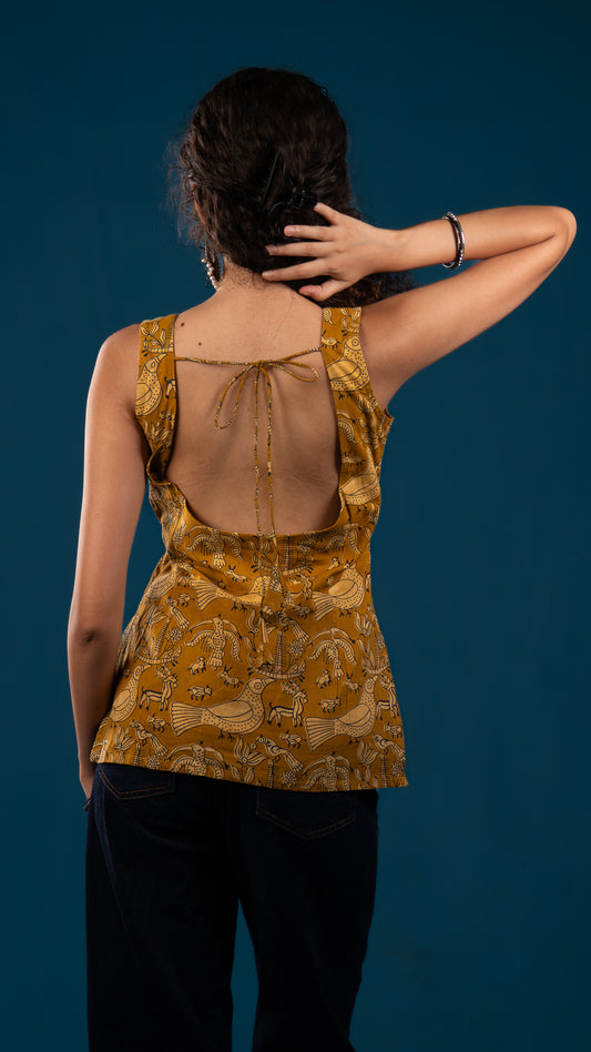 Mustard Bloom Deep U-Back Top