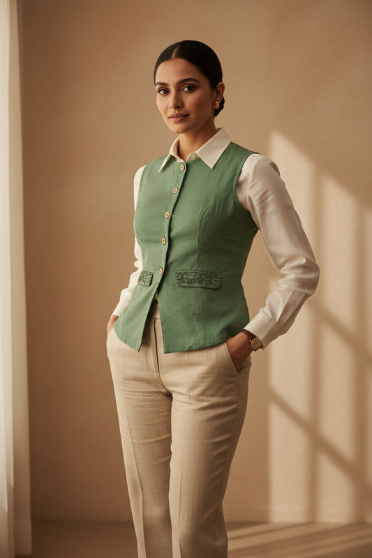 Embriodered Waist Coat - Green
