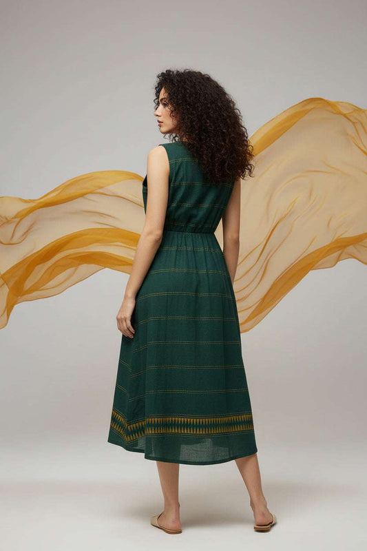 Emerald Green Handloom Wrap Midi Dress