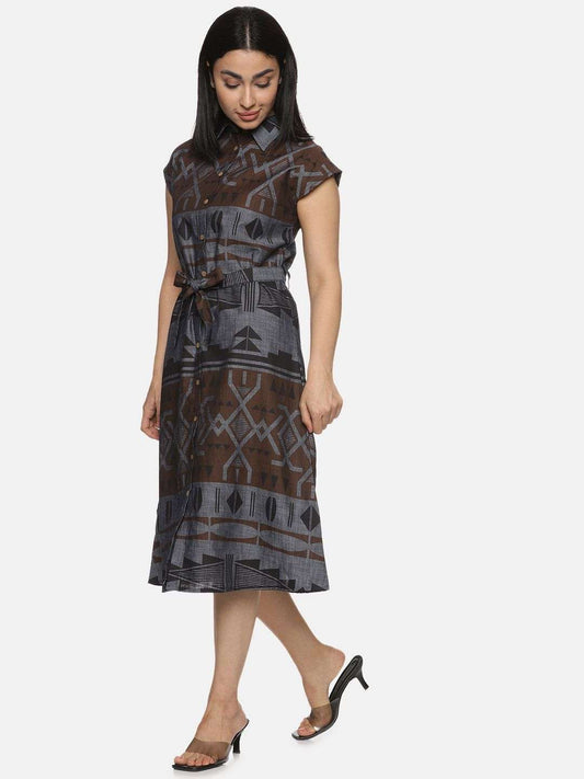 Grey Printed Denim Dress