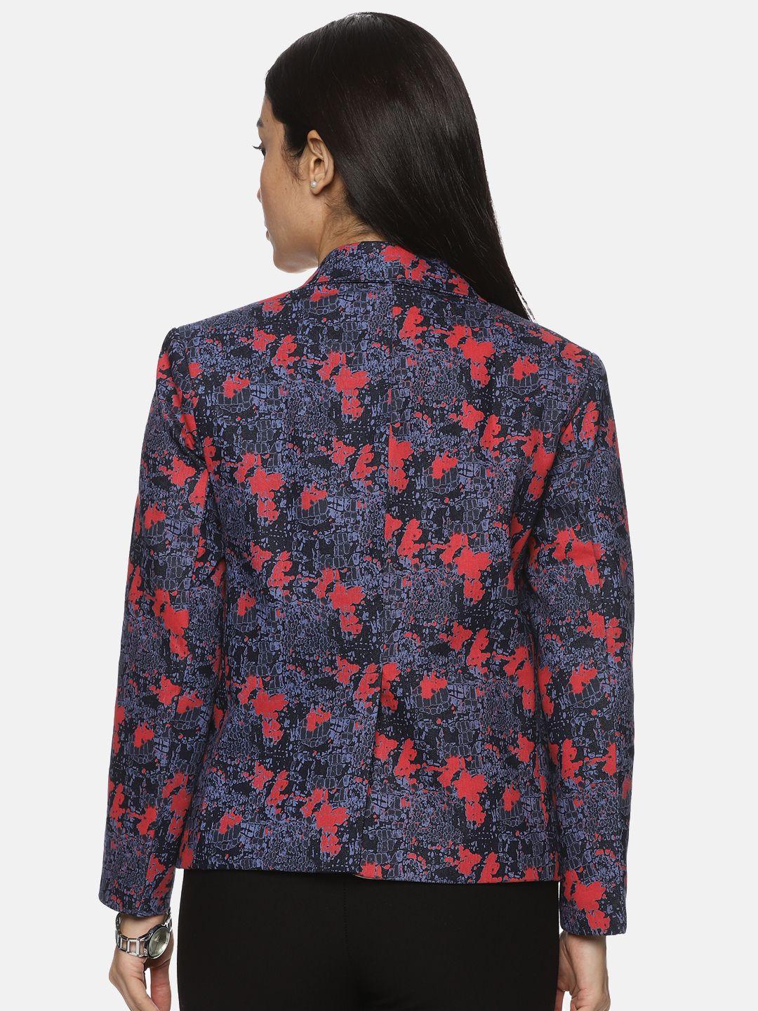 Blue Cotton Cambric Blazer: Casual Printed Elegance with Tailored Fit