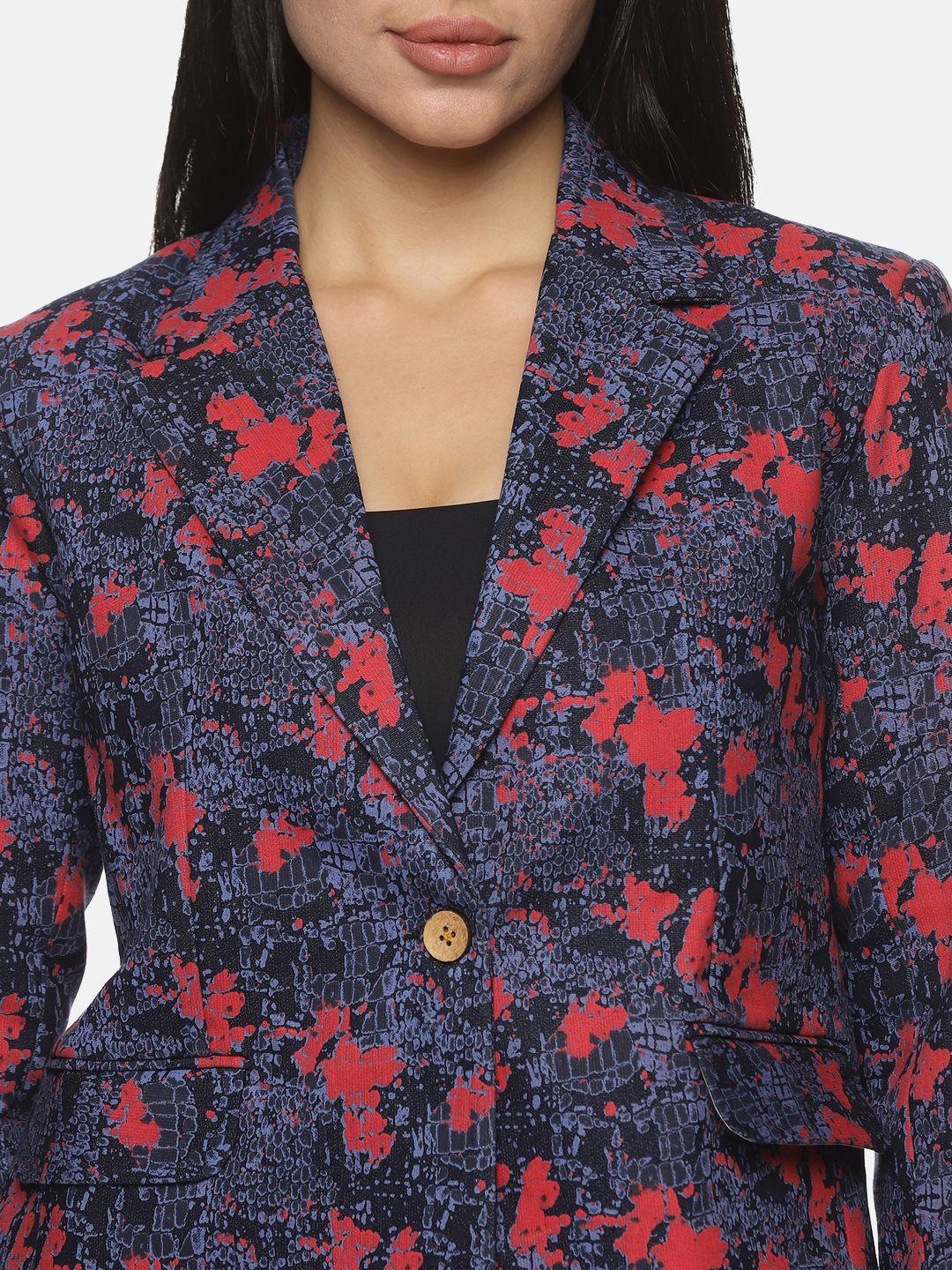 Blue Cotton Cambric Blazer: Casual Printed Elegance with Tailored Fit