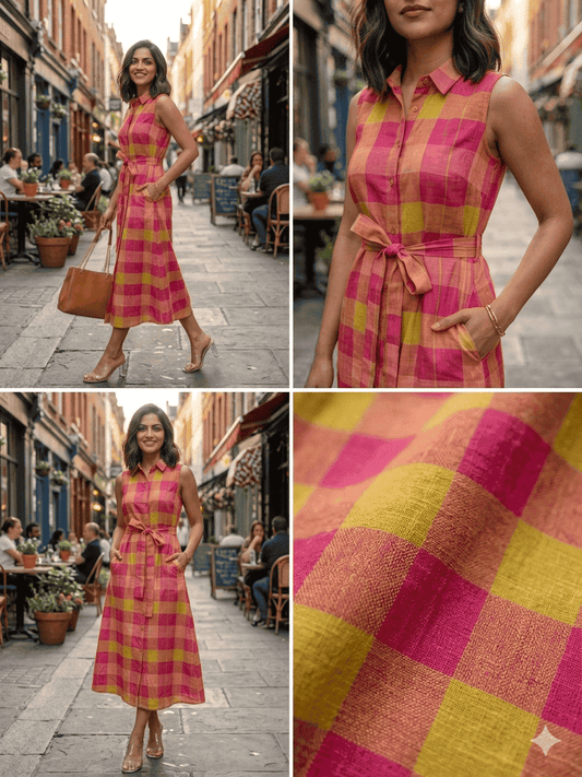 Madras Checks A-Line Midi Dress