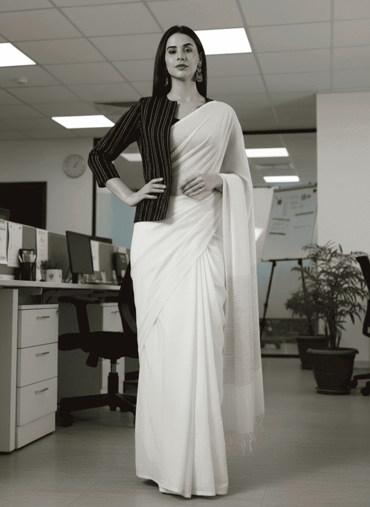 Midnight Classic Black Stripes-Open-Front Blazer-Handwoven Cotton – Rekha Edit