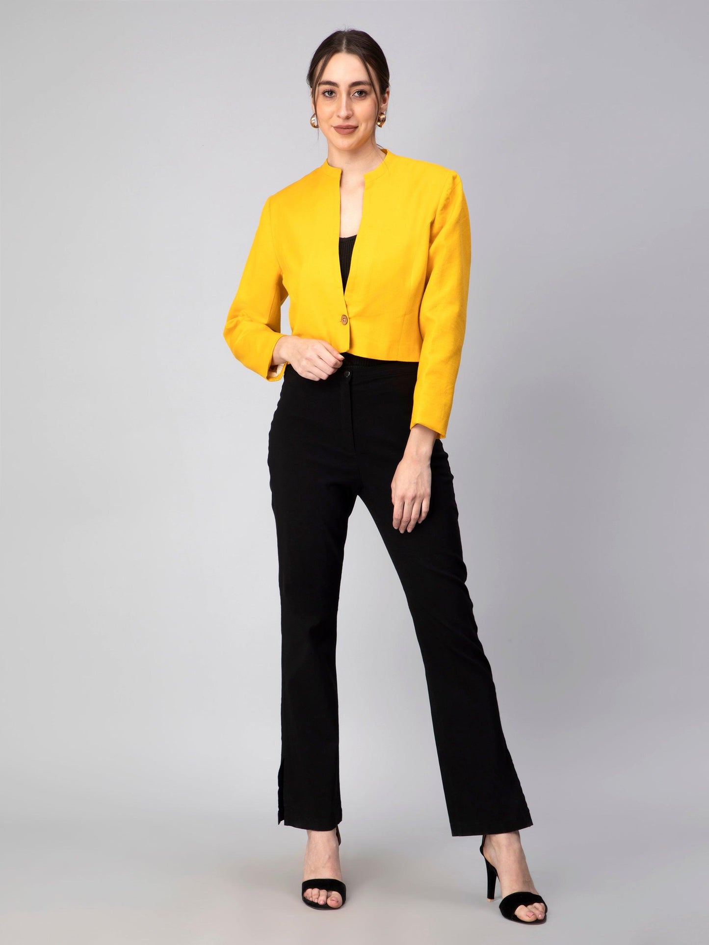 Vibrant Yellow Solid Cropped Blazer