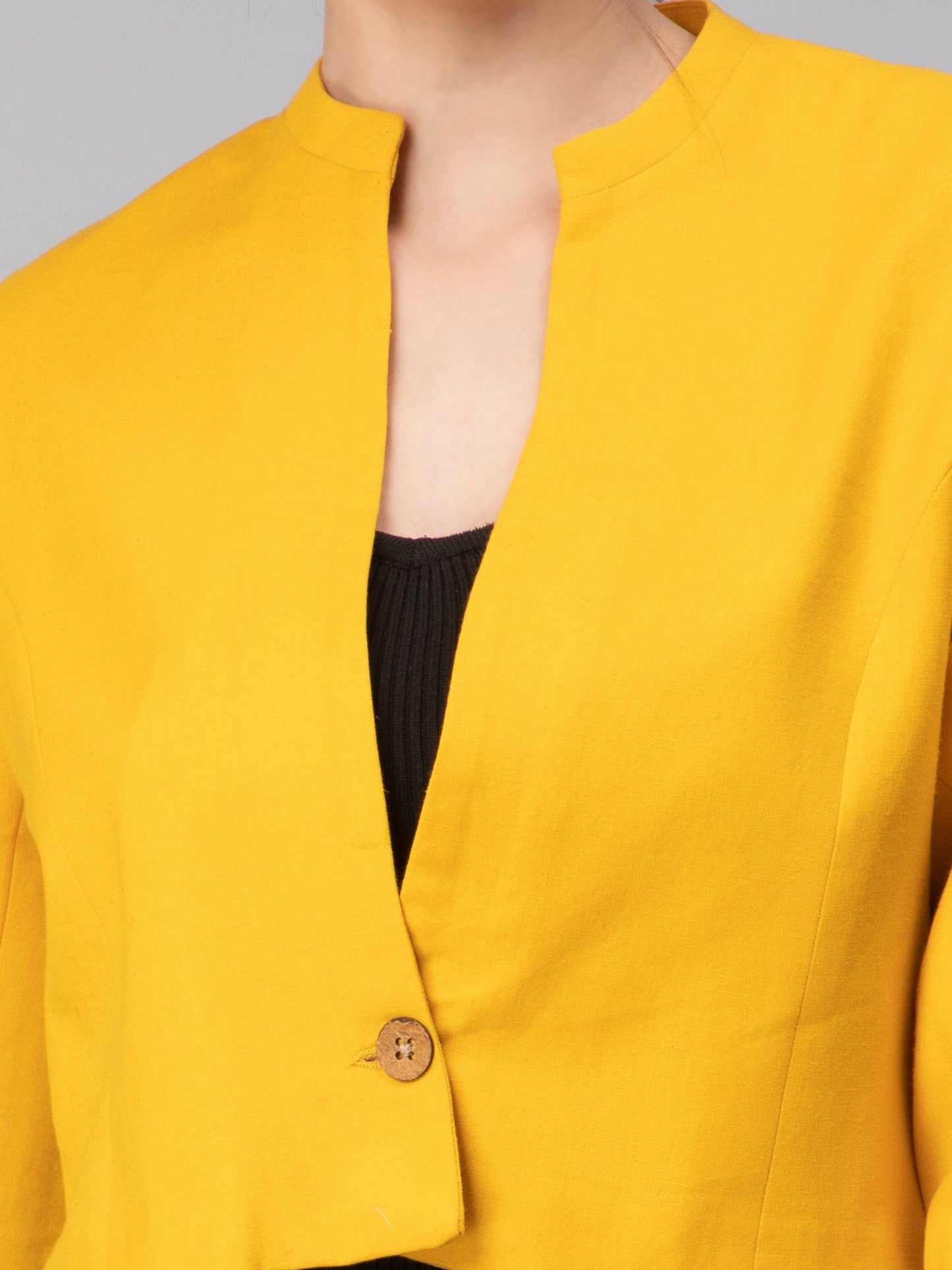 Vibrant Yellow Solid Cropped Blazer